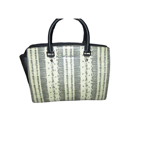 MICHAEL KORS Selma Black & White Snakeskin Embossed Leather Tote - Picture 1 of 14